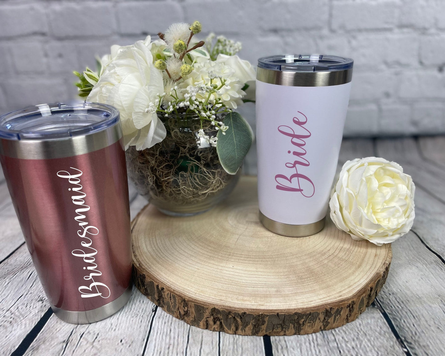 20 oz. Stainless Steel Tumbler with Lid| Bridal Party Tumblers| Personalized Tumblers| Bridal Party Gifts| FREE GIFT with EACH cup purchased