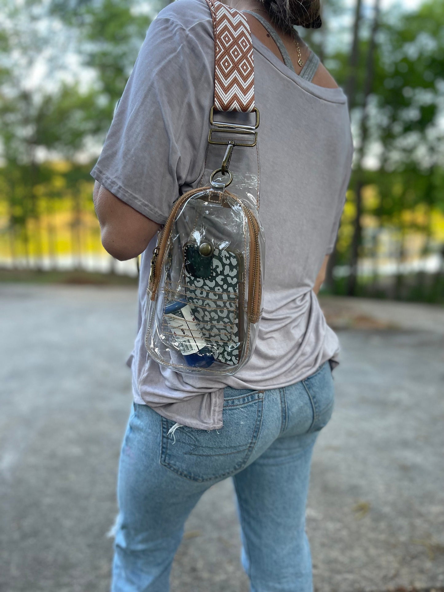 Clear Crossbody Sling Purse/ Trendy Boutique Handbag/ Stadium Sling  Backpack/ Concert Sling Backpack/ Sling Backpack with Guitar Strap