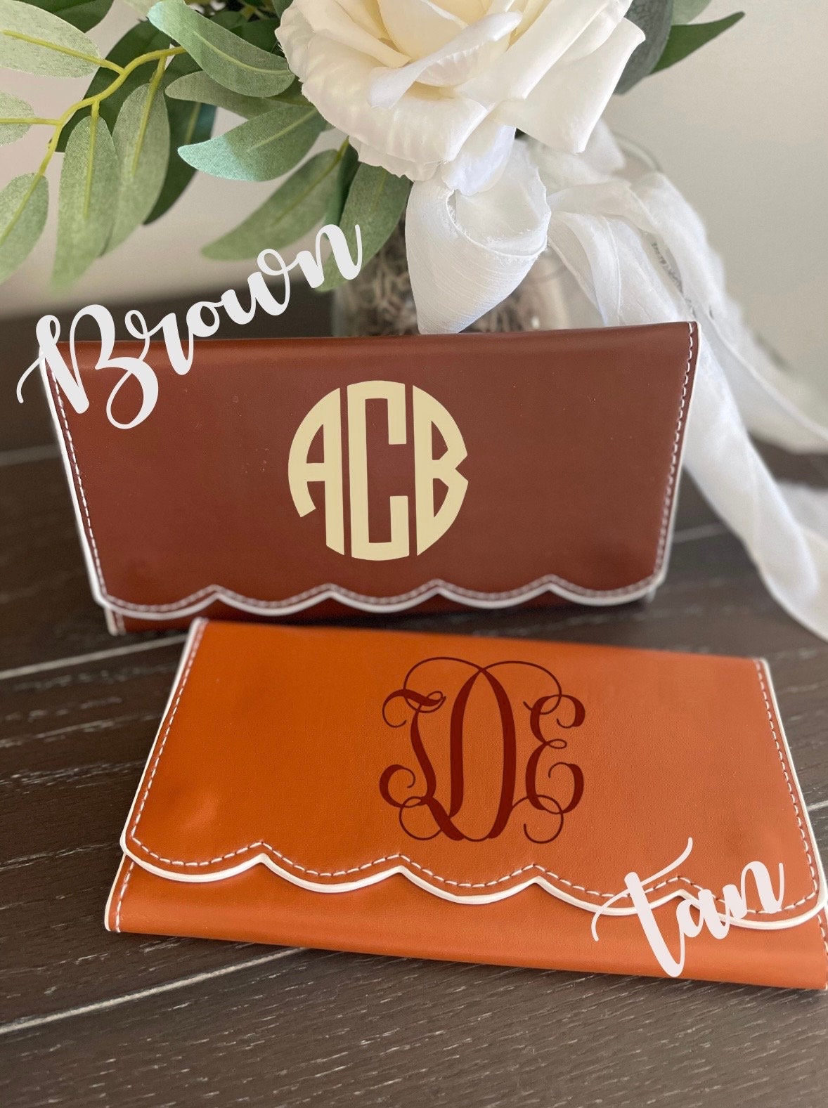 Monogrammed Scalloped Wallet |Women’s Vegan Leather Wallet |Custom Tri fold Wallet |Monogrammed Gift for Her |Mother’s Day Gift