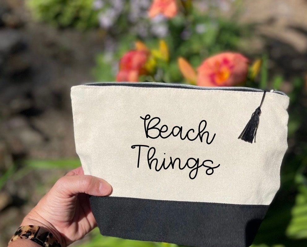 Beach Things Tote bag with matching cosmetic bag| Tote and Make-up Bags| Personalized Cosmetic Bags| Beach tote set| Beach bags