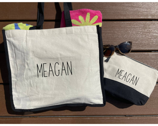 Personalized Tote bag with matching cosmetic bag| Tote and Make-up Bags| Personalized Cosmetic Bags| Lake bags| Beach bags| Gift bags