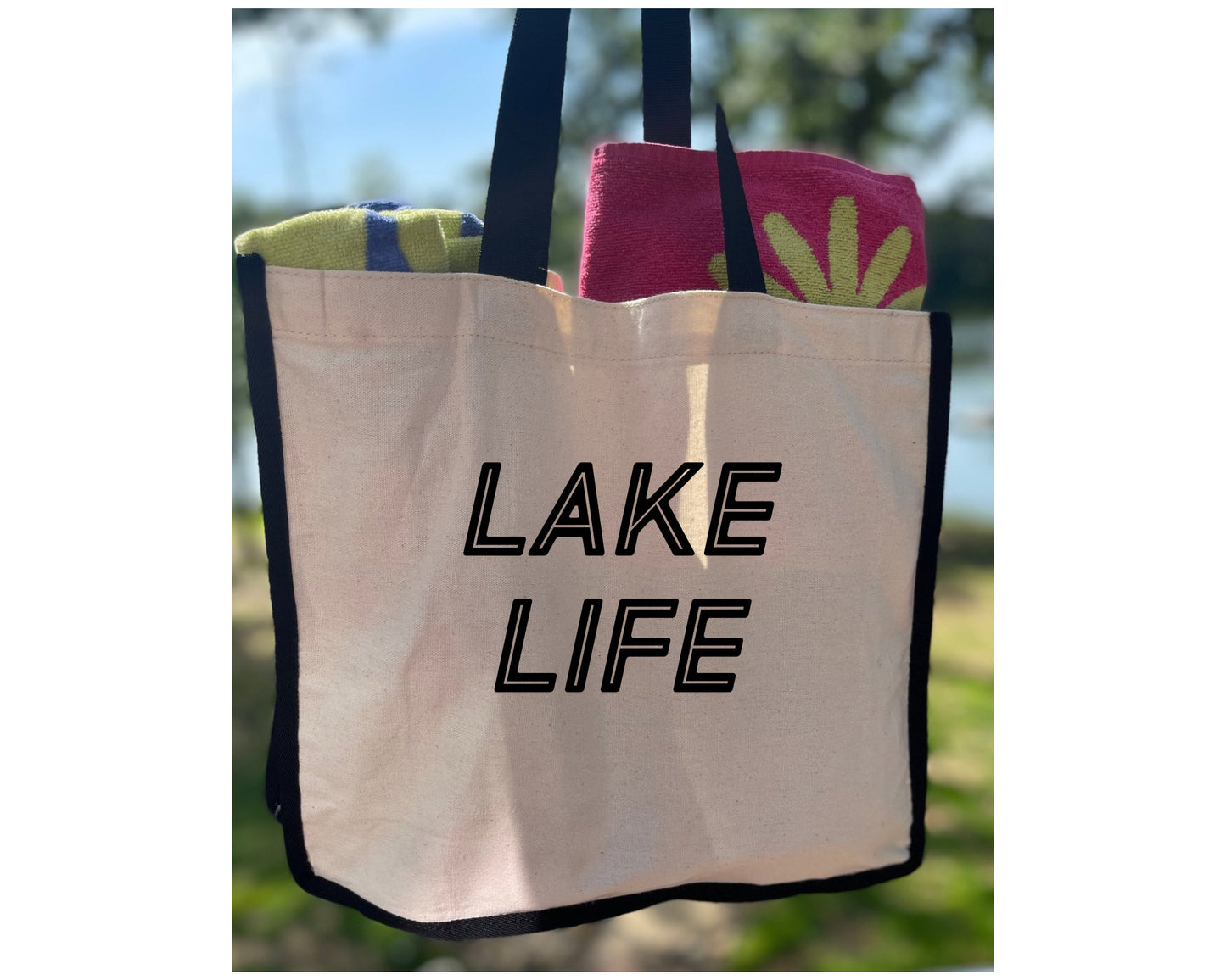 Lake Life Tote bag with matching cosmetic bag| Tote and Make-up Bags| Personalized Cosmetic Bags| Lake tote set| Lake bags