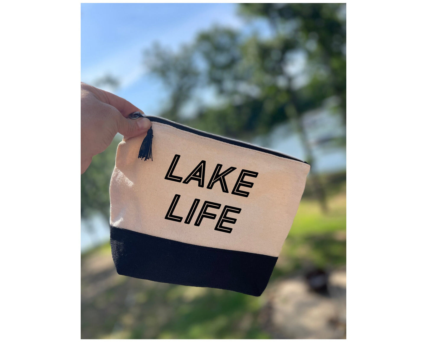 Lake Life Tote bag with matching cosmetic bag| Tote and Make-up Bags| Personalized Cosmetic Bags| Lake tote set| Lake bags