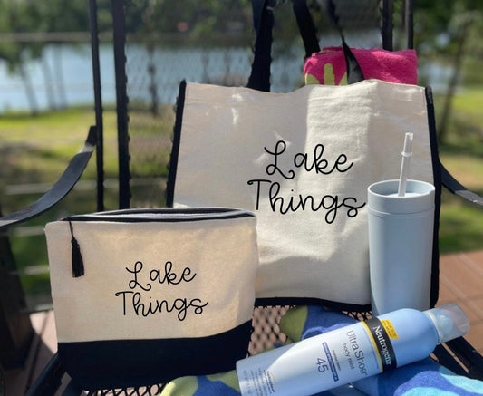 Lake Things Tote bag with matching cosmetic bag| Tote and Make-up Bags| Personalized Cosmetic Bags| Lake tote set| Lake bags