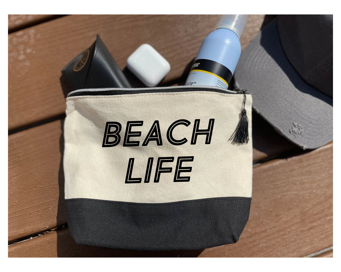 Beach Life Tote bag with matching cosmetic bag| Tote and Make-up Bags| Personalized Cosmetic Bags| Beach tote set| Beach bags