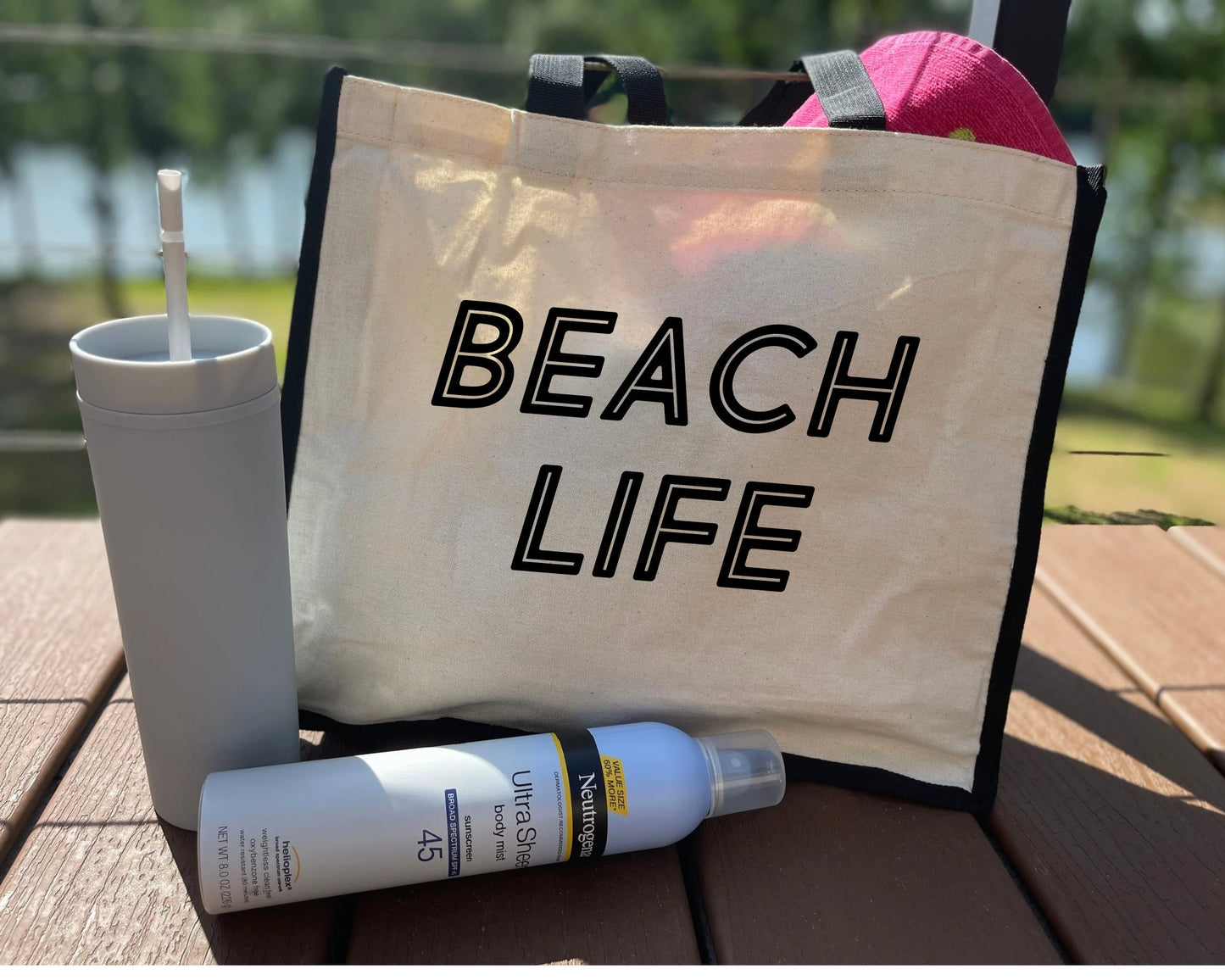 Beach Life Tote bag with matching cosmetic bag| Tote and Make-up Bags| Personalized Cosmetic Bags| Beach tote set| Beach bags